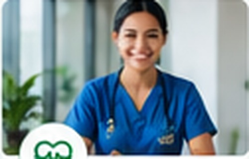 Healthcare professional working at a desk